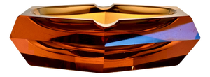 Art Deco Faceted Cut Hexagonal Amber-Colored Crystal Glass Ashtray, Bohemia, Former Czechoslovakia, 1920s