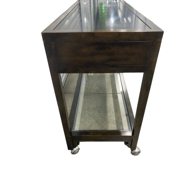 Early 21st Century Baker Furniture Wood Sofa Console Entry Table on Casters With Glass Top and Drawers For Sale - Image 5 of 10