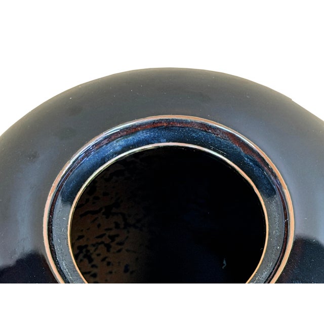 1980s Black Monochrome Minimalistic Ovoid Round Teardrop Finial Lid Ceramic Jar For Sale - Image 5 of 7