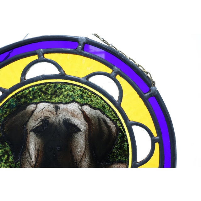 Metal Art Deco Stained Glass Roundel Depicting with English Mastiff Dog, 1890s For Sale - Image 7 of 11