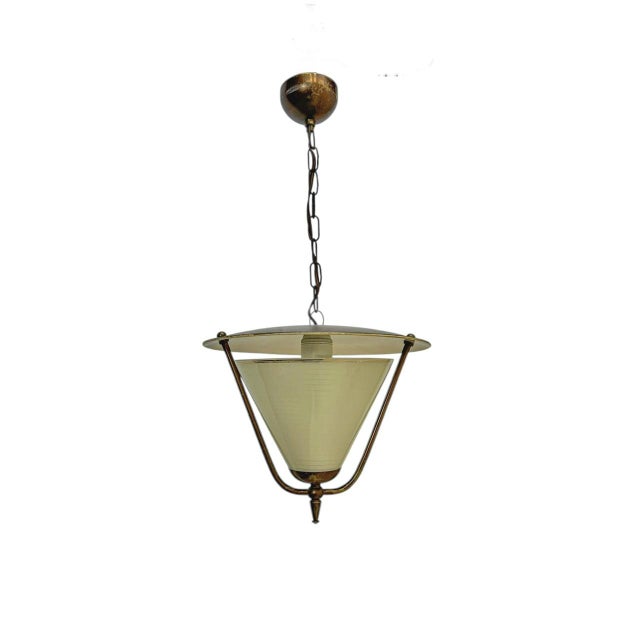 Mid-Century Modern Vintage Lantern Pendant Lamp in Conical Glass, 1950s For Sale - Image 3 of 9