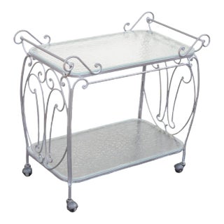 French Style Vintage Wrought Iron Scroll Two-Tier Outdoor Bar or Serving Cart For Sale