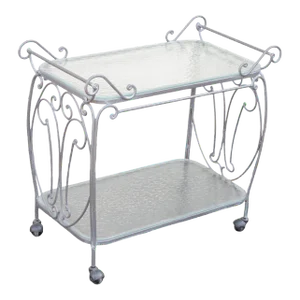 French Style Vintage Wrought Iron Scroll Two-Tier Outdoor Bar or Serving Cart