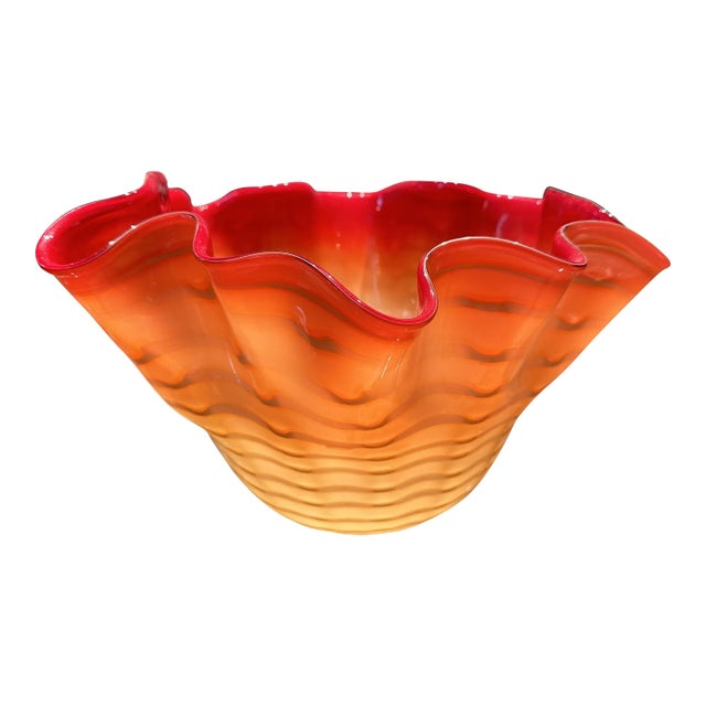 Red-Orange Shell Bowl with Scalloped Edge For Sale