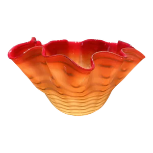 Red-Orange Shell Bowl with Scalloped Edge