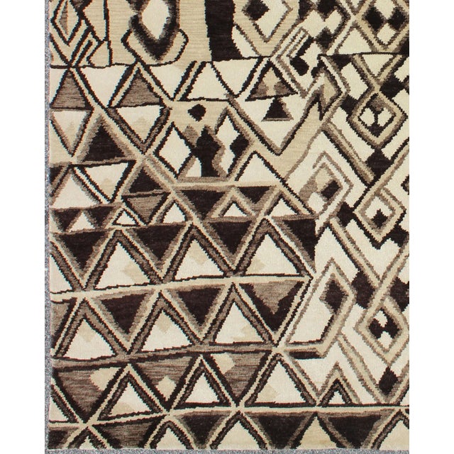 Tribal Moroccan Rug With Abstract Geometric Design in Brown, Butter & Cream For Sale - Image 4 of 7