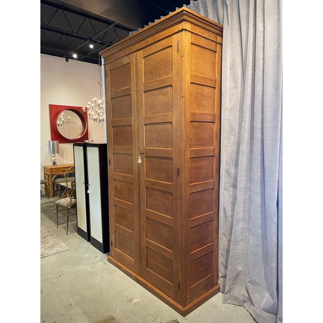 Tall Vintage French Oak Cabinet, Manner of Jacques Adnet For Sale - Image 14 of 17