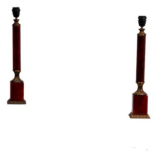 Vintage Empire French Lamps in Amber Bakelite and Brass, 1940s, Set of 2 For Sale