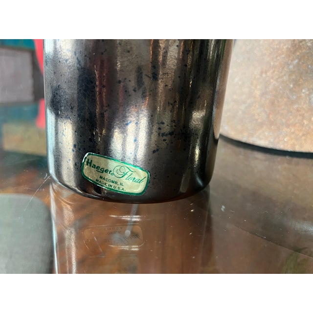 1980s Postmodern Heager Metallic Glaze Cylindrical Vase For Sale - Image 9 of 9
