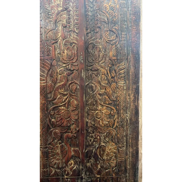 1920s Antique Tree of Life Carved Wood Barn Door Panel – Rustic Peacock & Floral Motif For Sale - Image 5 of 7