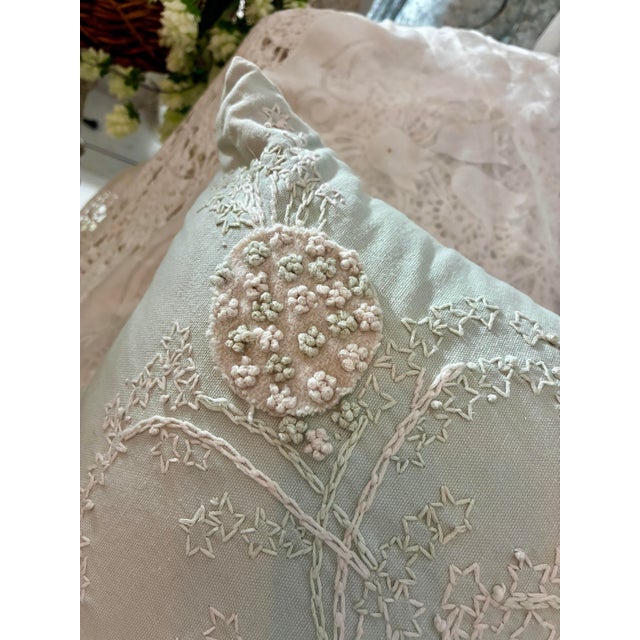 Vintage Tahari Home Embroidered Throw Pillow 15” X 15” Mint Green For Sale - Image 10 of 12