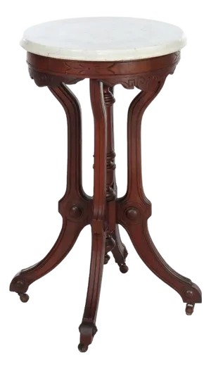 Antique Renaissance Revival Chip Carved Walnut Marble Top Stand C1890