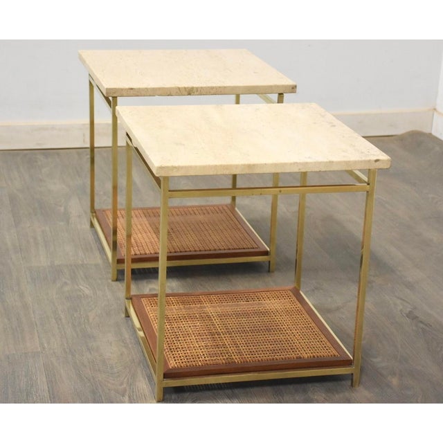 Brass 1960s Paul McCobb Brass and Travertine End Tables - a Pair For Sale - Image 8 of 9