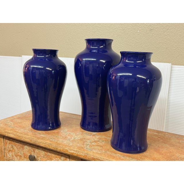 Ceramic Martino Interiors Short Neck Kwan-Yin Ceramic Vases, Set of Three For Sale - Image 7 of 11