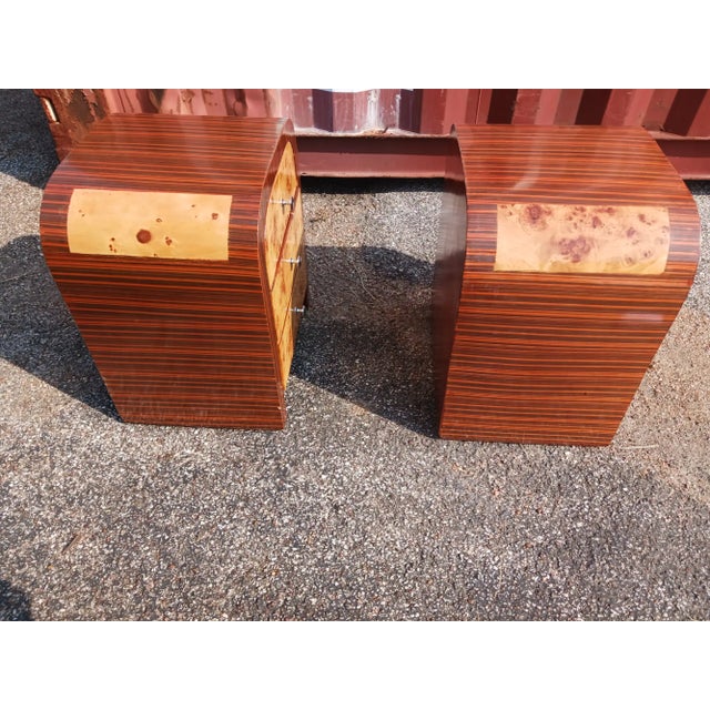 Art Deco Late 20th Century Art Deco Bentwood 3 Drawer Nightstands, Pair For Sale - Image 3 of 6