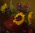 Realism Sun Flowers by Nancy Chaboun | Oil on canvas Still life with sunflowers and fruit in a vase. For Sale - Image 3 of 4