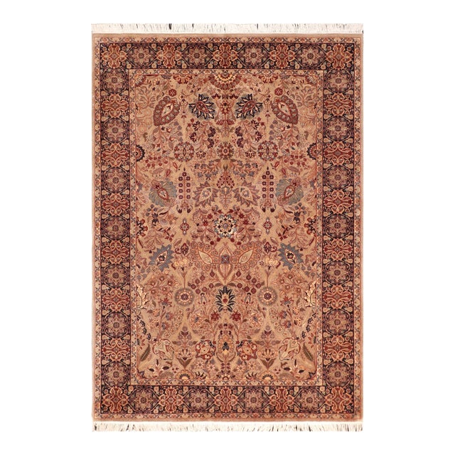 Shabby Chic 1990's Pak-Persian Taupe/Blue Wool Rug - 6'2'' X 9'3'' For Sale