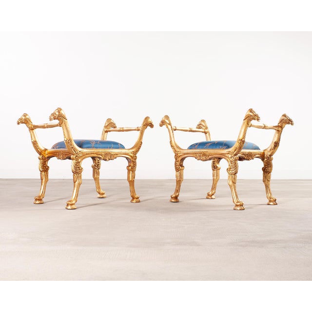 Pair of Italian Neoclassical Giltwood Camel Stool Benches For Sale In Sacramento - Image 6 of 18