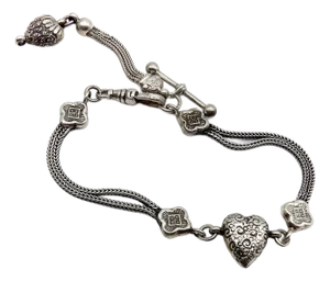 Early 20th Century Sterling Silver Victorian Albertina Watch Chain or Bracelet With Heart