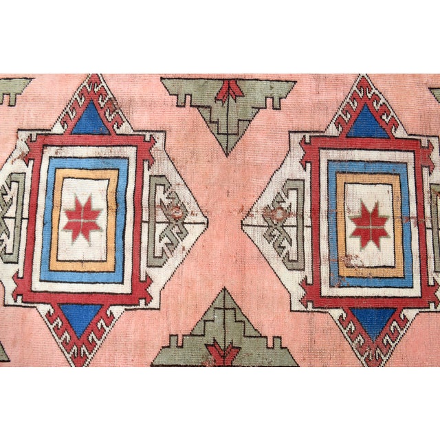 1970s Vintage Handmade Wool Cotton Pink Area Rug For Sale - Image 9 of 11