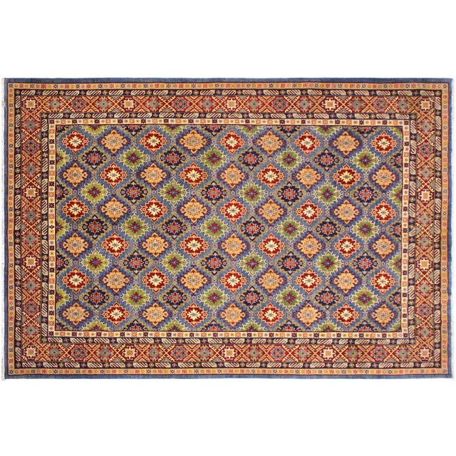 Boho Chic Kazak Light Blue/Red Wool Rug - 10'1''x13'10'' For Sale - Image 9 of 10