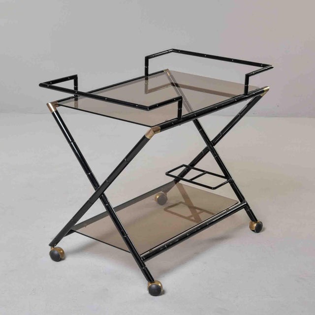 Mid-Century Italian Black Faux-Bamboo Bar Trolley For Sale In Detroit - Image 6 of 12