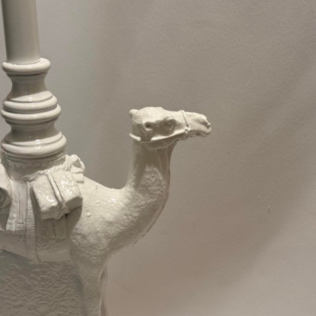 Vintage White Lacquered Berman Camel Lamp With Custom Tassel Fringe Shade - Newly Painted For Sale - Image 9 of 13