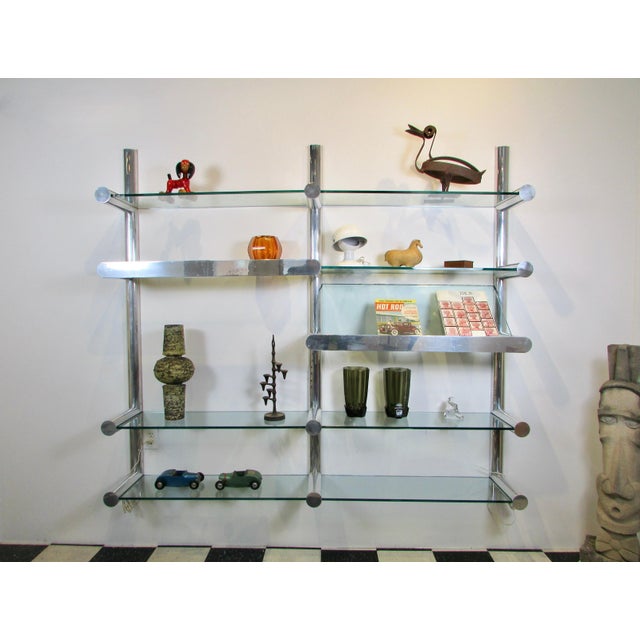 Pace Collection Mid 20th Century Janet Schweitzer for Pace Polished Aluminum Obra Wall Mount Shelving System For Sale - Image 4 of 12
