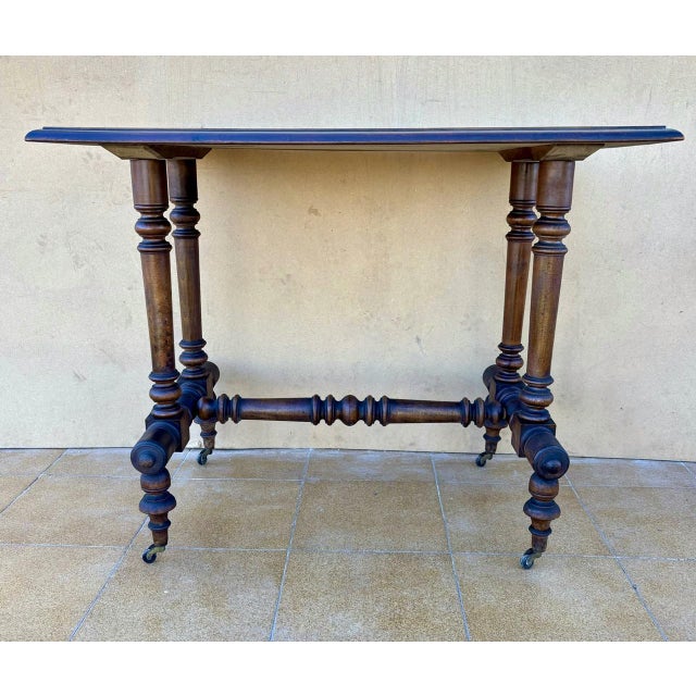 19th Century Victorian Walnut Table with Turned Base and Castors For Sale - Image 6 of 12