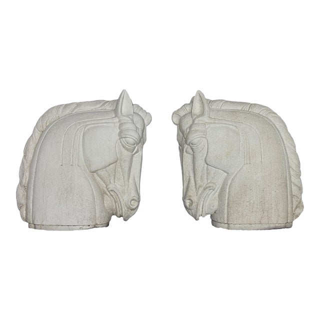 Architectural Concrete Horse Heads — Rare Pair For Sale