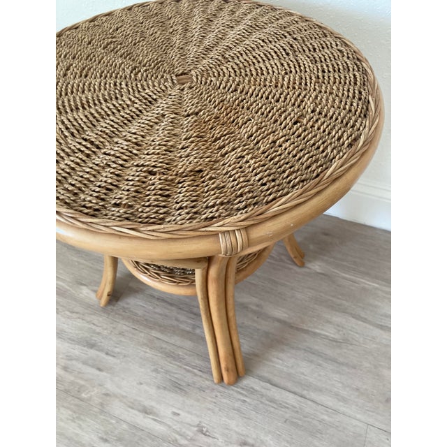 Coastal Vintage Bamboo and Rattan Two Tiered Side Table For Sale - Image 3 of 7