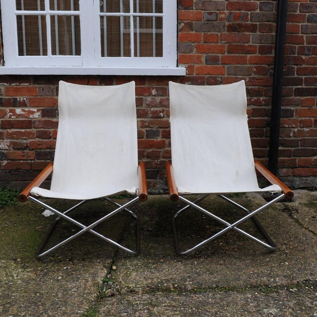 Set of NY Chairs in White Canvas attributed to Takeshi Nii, Japan, 1950s For Sale - Image 11 of 14