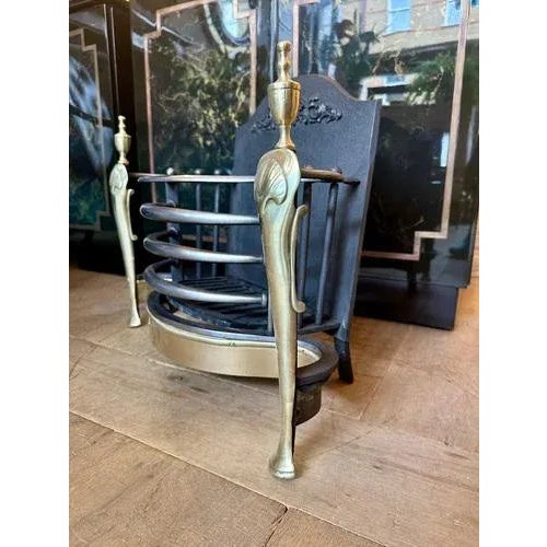 Gold English Queen Anne Wrought Iron and Brass Fire Grate, 1890s For Sale - Image 8 of 11