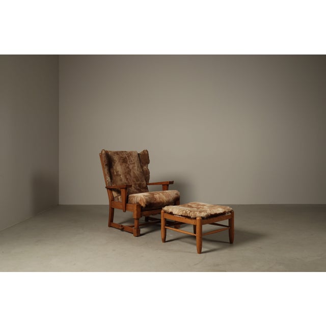 Set of Vintage Brutalist Oak Lounge Chair with Ottoman, 1960s For Sale - Image 16 of 16