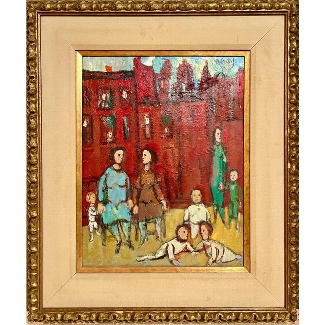 Frank Kleinholz, Mid Century Mothers, Children Oil Painting Frank Kleinholz WPA Era NYC Tenements, 20th century For Sale