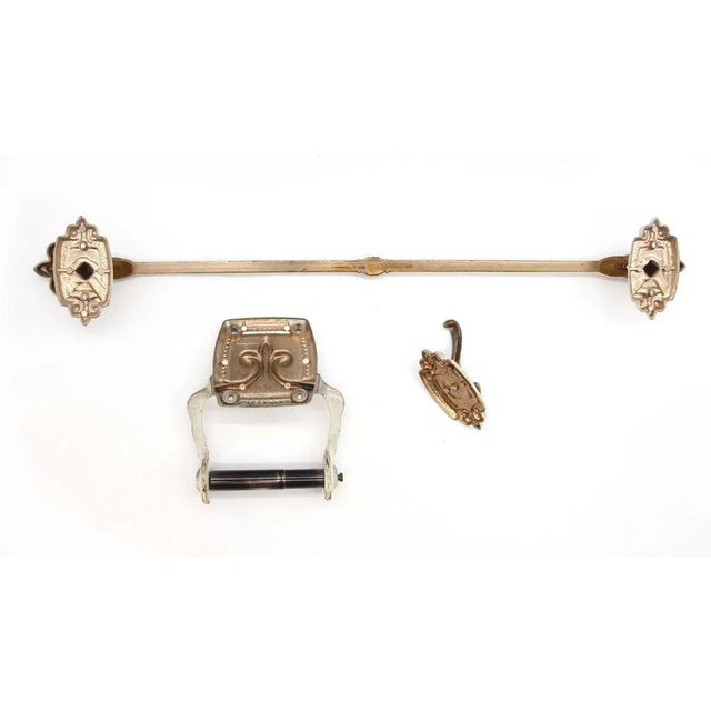 Vintage French Provincial Off White & Gold 3 Piece Bathroom Hardware Set For Sale - Image 12 of 12
