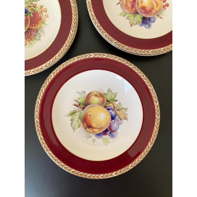Early 20th Century Crown Ducal Red Burgundy and Gold Border Fruit Decorated Porcelain Plates- Set of 6 For Sale - Image 16 of 18