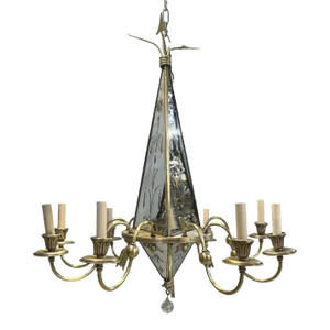 1930’s French Etched Mirror and Bronze Chandelier With 10 Lights