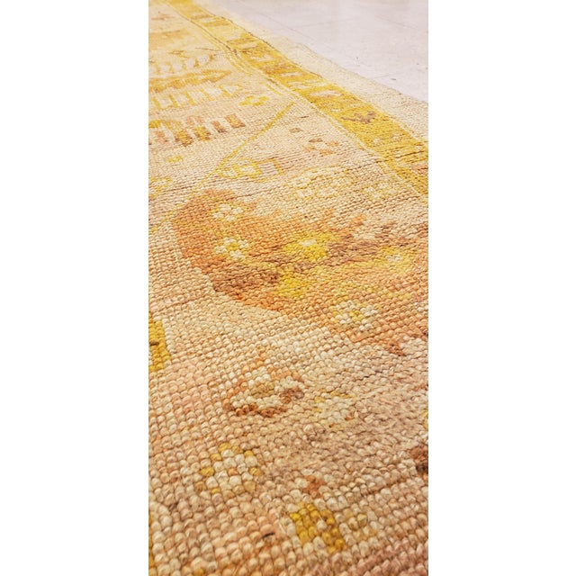 Late 19th Century Antique Oushak Carpet, Handmade Oriental Rug, Pale Blue Green, Yellow, Coral Rug For Sale - Image 5 of 18