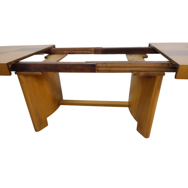 Authentic Gilbert Rohde for Herman Miller Dining Table With Burlwood Checkerboard Top & Two Leaves For Sale - Image 12 of 18