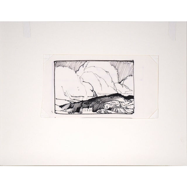 Clouds Above the High Desert - Line Drawing Landscape in Ink on Paper Bold landscape line drawing by listed Maine artist...