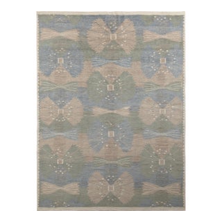 Rug & Kilim’s Scandinavian Style Rug in Green, Blue and Beige Geometric Pattern - 12x15 For Sale