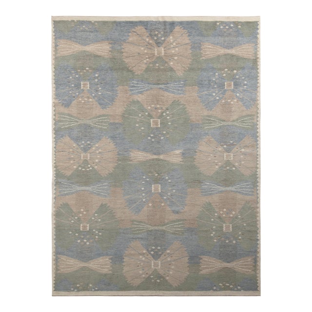 Rug & Kilim’s Scandinavian Style Rug in Green, Blue and Beige Geometric Pattern - 12x15 For Sale