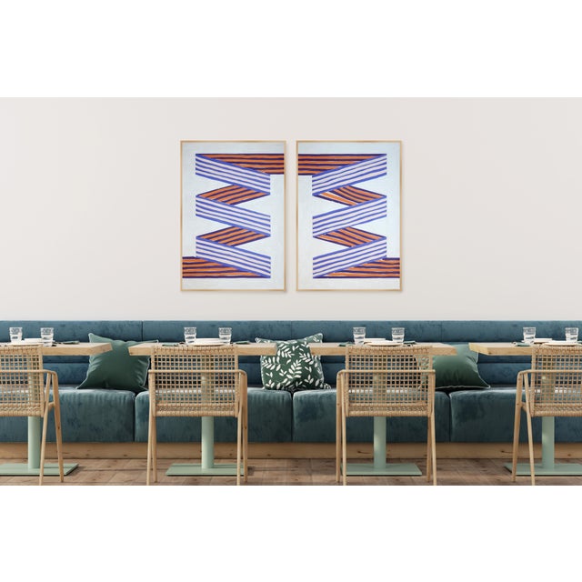 2026, Op Art Painting Diptych of Purple Ribbon, Color Field Modern Painting on Watercolor Paper For Sale - Image 10 of 10