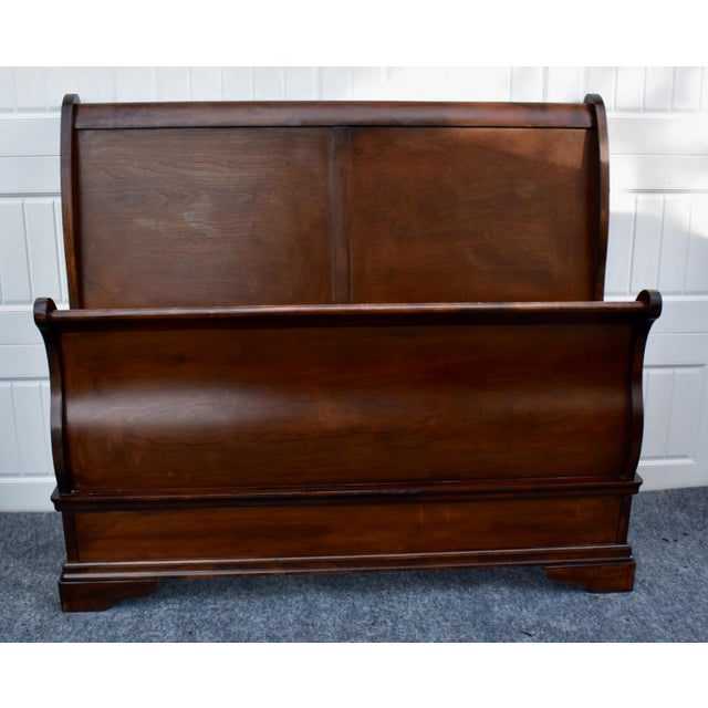 Wood Cherry Wood Sleigh Bed Louis Philippe Style Frame Full Size For Sale - Image 7 of 16