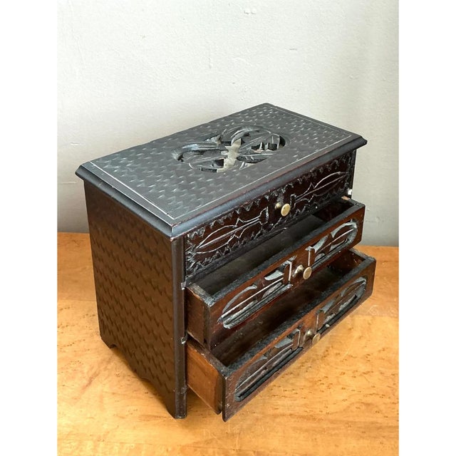 Vintage Carved Wood Miniature Chest For Sale - Image 10 of 12
