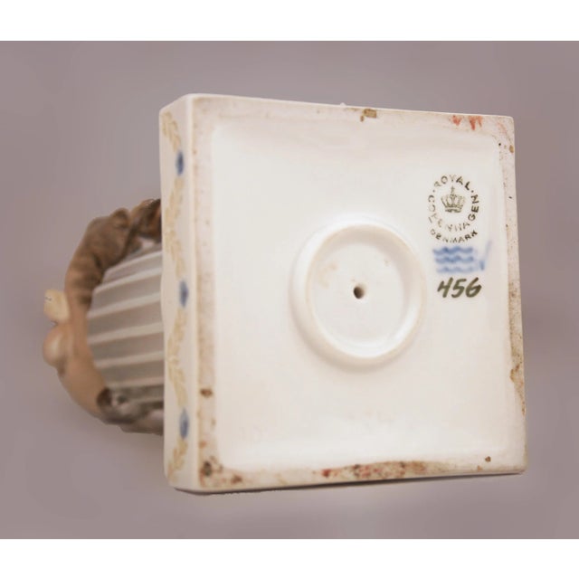 Champagne Mid-20th Century Danish Glazed Porcelain Sculpture of Faun (Satyr) Sitting Over a Column and a Rabbit by Danish Firm Royal Copenhagen For Sale - Image 8 of 10