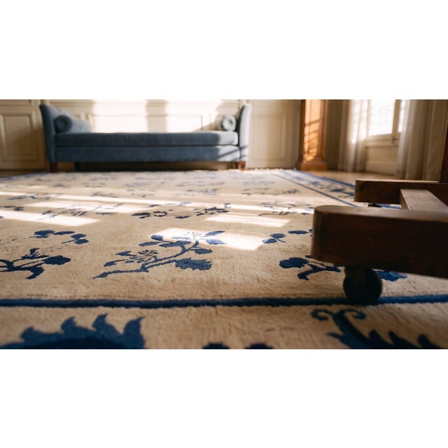 1890s White Ivory Foliate Antique Chinese Peking Rug 9' 2" X 11' 6" Handknotted Wool Carpet For Sale - Image 9 of 9