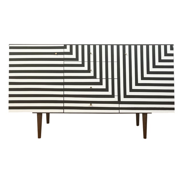 Vintage Sideboard with Op Art Motif, Poland, 1972 For Sale