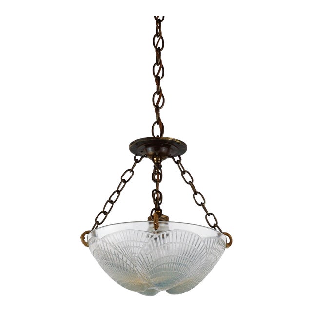 1920s Lalique Opalescent Coquille Hanging Pendant For Sale